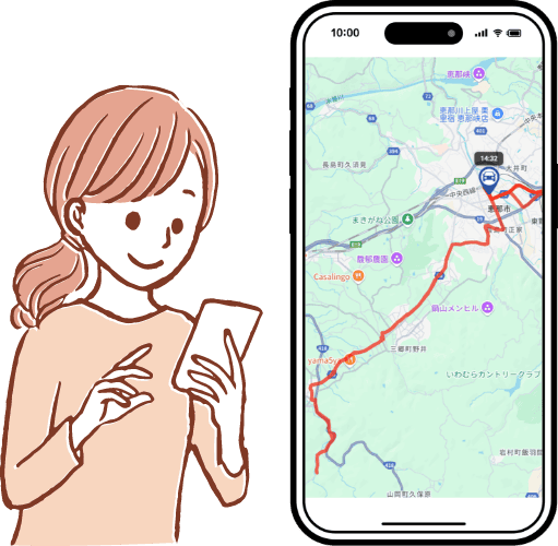 画像：スクールバス位置情報のスマートフォン画面を使ったイメージ